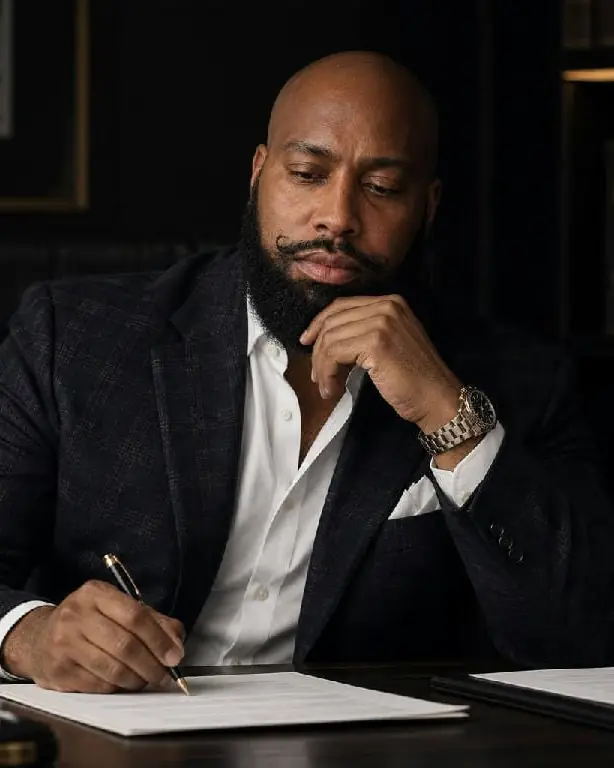Israel Mello assinando um documento na mesa